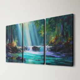 Vibrant Canvas Wall Art Nature Waterfall Painting Triptych Home Decor For Living Room, Bedroom Botanical & Garden Hanging - thumbnail 1
