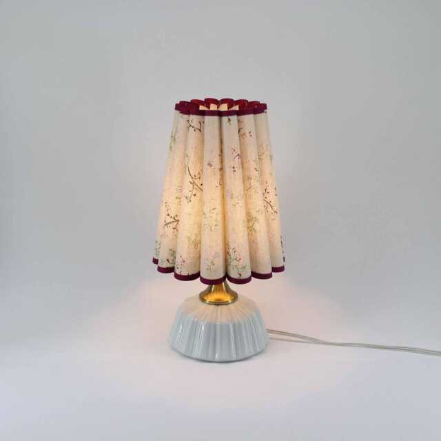 Floral Fabric Table Lamp Wine Red Trim, Ceramic Base For Home Decor -131# - image 1