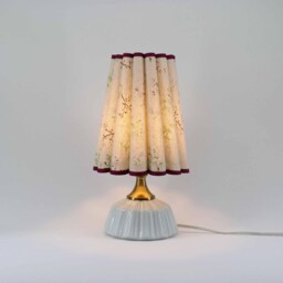 Floral Fabric Table Lamp Wine Red Trim, Ceramic Base For Home Decor -131# - thumbnail 4