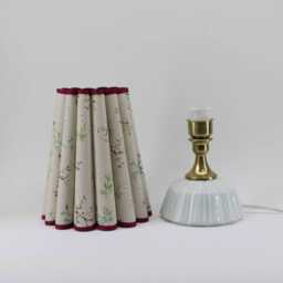 Floral Fabric Table Lamp Wine Red Trim, Ceramic Base For Home Decor -131# - thumbnail 2