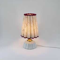 Floral Fabric Table Lamp Wine Red Trim, Ceramic Base For Home Decor -131#
