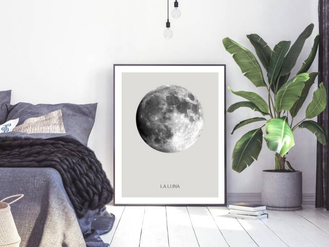Moon Print Beige Wall Art Black & White Poster Neutral La Luna, Above Bed Decor, Living Room A2 A1 - image 1