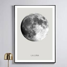 Moon Print Beige Wall Art Black & White Poster Neutral La Luna, Above Bed Decor, Living Room A2 A1 - thumbnail 2