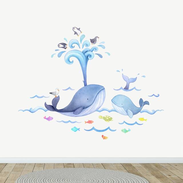 Whale Fabric Wall Decal - Ocean Art Watercolour Stickers Nursery - image 1