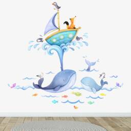 Whale Fabric Wall Decal - Ocean Art Watercolour Stickers Nursery - thumbnail 2