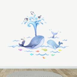 Whale Fabric Wall Decal - Ocean Art Watercolour Stickers Nursery
