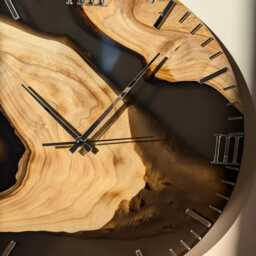 Handcrafted Epoxy Walnut Wood Wall Clock Modern Home Decor - 20 Inches - thumbnail 2