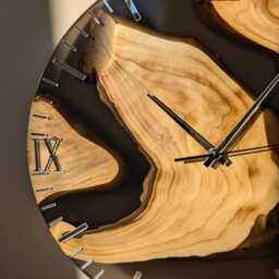 Handcrafted Epoxy Walnut Wood Wall Clock Modern Home Decor - 20 Inches - thumbnail 3