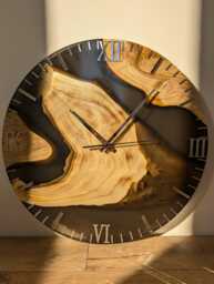 Handcrafted Epoxy Walnut Wood Wall Clock Modern Home Decor - 20 Inches - thumbnail 1