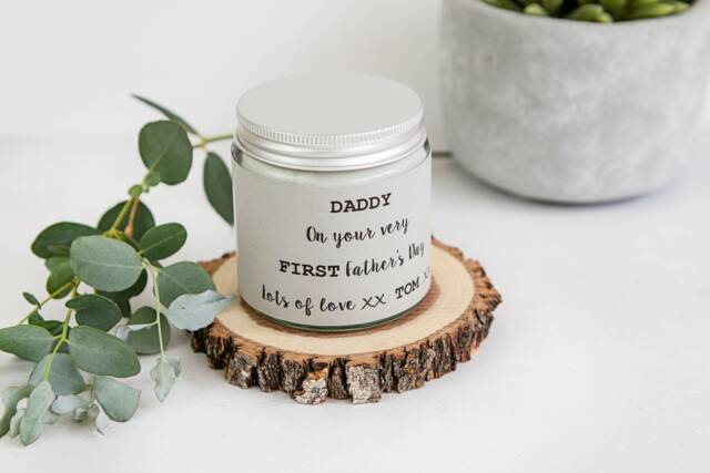 First Father's Day Organic Scented Candle - Personalized Gift For Dad, Daddy, Superhero Birthday Present - image 1