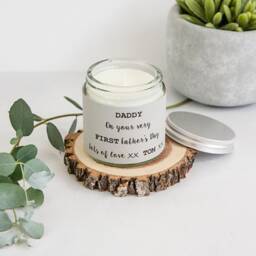 First Father's Day Organic Scented Candle - Personalized Gift For Dad, Daddy, Superhero Birthday Present - thumbnail 2