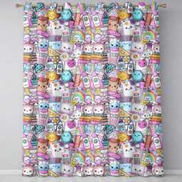Cute Kawaii School Supplies Desk Rainbow Sun Globe Pink Seamless Pattern Readymade Eyelet Ring Top Thermal 100% Blackout Curtains - thumbnail 2