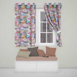 Cute Kawaii School Supplies Desk Rainbow Sun Globe Pink Seamless Pattern Readymade Eyelet Ring Top Thermal 100% Blackout Curtains - thumbnail 1