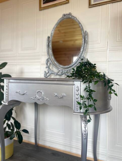 Silver Louis Style Dressing Table Small French Vanity - image 1