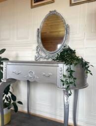 Silver Louis Style Dressing Table Small French Vanity - thumbnail 1