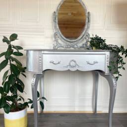 Silver Louis Style Dressing Table Small French Vanity - thumbnail 3
