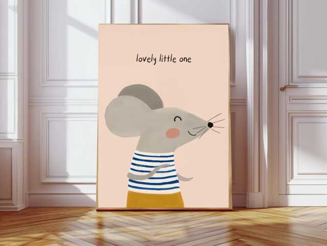 Vintage Style Mouse Art Print, Cute Minimalist Nursery Wall Art, Superhero Kids Room, Animal For Children's Room - image 1