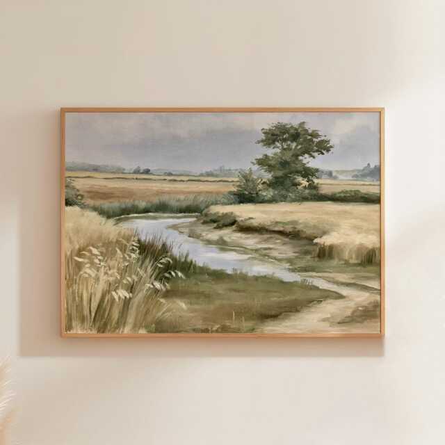 Coastal Dune Poster, Blue Beach Print, Seascape Wall Art, Paper - image 1