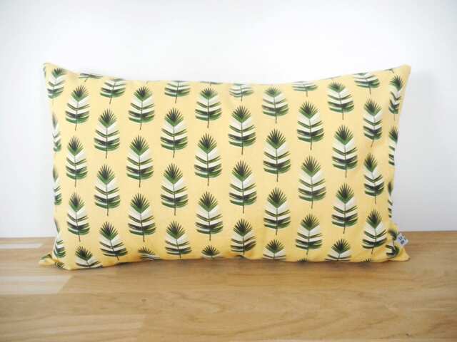 Cushion Cover 50 X 30 cm, Yellow Fabric Printed With Palm Leaves, Interior Decoration, Nature, Exotic, Tropical, & Green - image 1