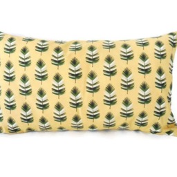 Cushion Cover 50 X 30 cm, Yellow Fabric Printed With Palm Leaves, Interior Decoration, Nature, Exotic, Tropical, & Green - thumbnail 2