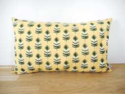 Cushion Cover 50 X 30 cm, Yellow Fabric Printed With Palm Leaves, Interior Decoration, Nature, Exotic, Tropical, & Green - thumbnail 1