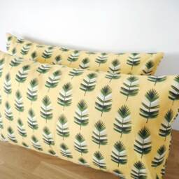 Cushion Cover 50 X 30 cm, Yellow Fabric Printed With Palm Leaves, Interior Decoration, Nature, Exotic, Tropical, & Green - thumbnail 3