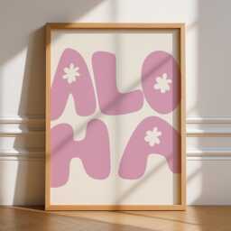 Aloha Word Print, Unframed Art, Typography, Quotes, Wall Retro, Trendy, Minimalist, Poster, Gallery Wall, Bright, Flowers, Simple - thumbnail 1