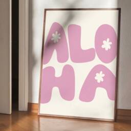 Aloha Word Print, Unframed Art, Typography, Quotes, Wall Retro, Trendy, Minimalist, Poster, Gallery Wall, Bright, Flowers, Simple - thumbnail 3