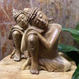 Hand Carved Wooden 20cm Dreaming Buddha Statue, Sculpture, Ornament. Handcrafted - 2-9D - thumbnail 2