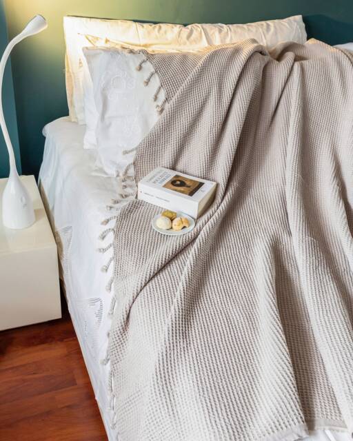 67''83'' Beige Stonewashed Waffle High Quality Turkish Cotton Throw Blanket, Bed Spread, Couch Cozy Sofa Cover - image 1