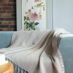 67''83'' Beige Stonewashed Waffle High Quality Turkish Cotton Throw Blanket, Bed Spread, Couch Cozy Sofa Cover - thumbnail 3