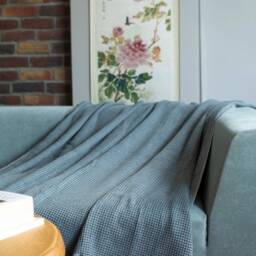 67''83'' Beige Stonewashed Waffle High Quality Turkish Cotton Throw Blanket, Bed Spread, Couch Cozy Sofa Cover - thumbnail 4