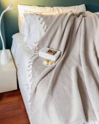 67''83'' Beige Stonewashed Waffle High Quality Turkish Cotton Throw Blanket, Bed Spread, Couch Cozy Sofa Cover - thumbnail 1