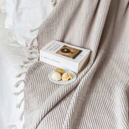 67''83'' Beige Stonewashed Waffle High Quality Turkish Cotton Throw Blanket, Bed Spread, Couch Cozy Sofa Cover - thumbnail 2