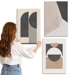 Canvas Set Of 3 - Shapes in Shades Beige & Brown, Wall Art, Abstract Hanging Piece