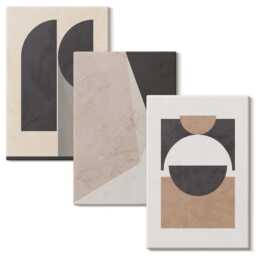 Canvas Set Of 3 - Shapes in Shades Beige & Brown, Wall Art, Abstract Hanging Piece - thumbnail 2