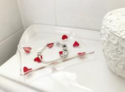 Handmade Jewellery, Soap, Trinket Dish, Pretty Red Heart Pattern - thumbnail 1