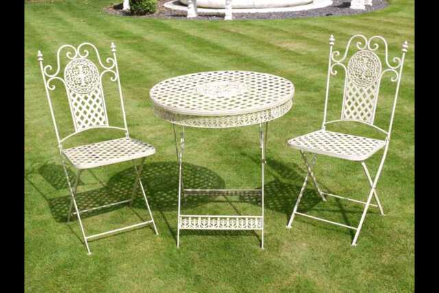 Sardinia Garden Folding Bistro Table & Chairs Set Outdoor Patio Furniture Antique White Steel