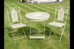 Sardinia Garden Folding Bistro Table & Chairs Set Outdoor Patio Furniture Antique White Steel