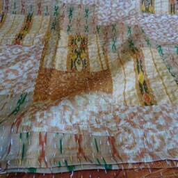 Vintage Silk Patola Kantha Quilt, Bohemian Patchwork Sari Throw Blanket - thumbnail 3