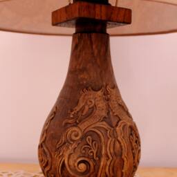 Handmade Dragon Carved Wooden Lamp Base - Mythology Decor - thumbnail 3