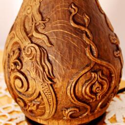 Handmade Dragon Carved Wooden Lamp Base - Mythology Decor - thumbnail 2