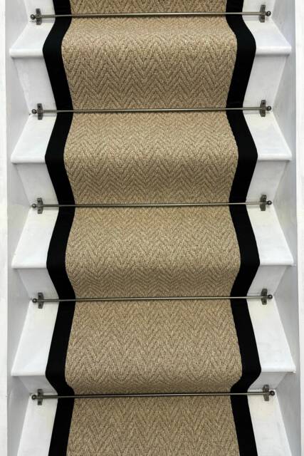 Andes Warm Beige Stair Runner With 100% Cotton Black Border - image 1