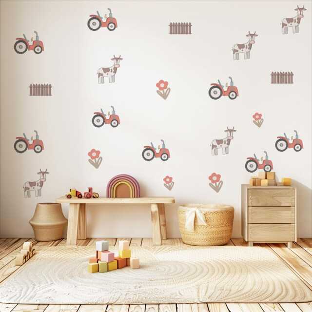 Farm Tractor Wall Decals Nursery Stickers Cow Fence Floral Peel & Stick Baby Boy Decor - image 1