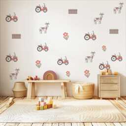 Farm Tractor Wall Decals Nursery Stickers Cow Fence Floral Peel & Stick Baby Boy Decor - thumbnail 1