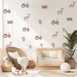 Farm Tractor Wall Decals Nursery Stickers Cow Fence Floral Peel & Stick Baby Boy Decor - thumbnail 2