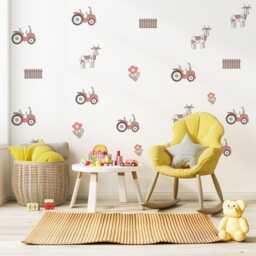 Farm Tractor Wall Decals Nursery Stickers Cow Fence Floral Peel & Stick Baby Boy Decor - thumbnail 3