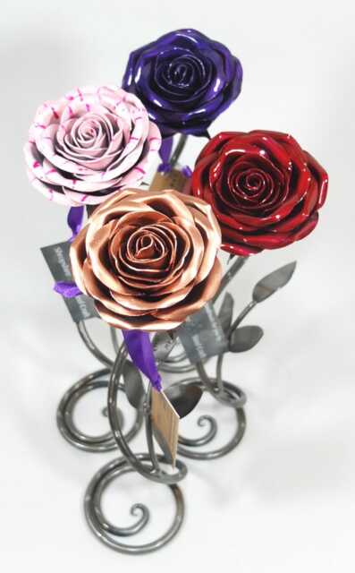 Handmade Rose Anniversary Metal Flower Sculpture Handcrafted Free Standing Ornament Mothers Day Gift Love Romantic Present - Personalisation - image 1