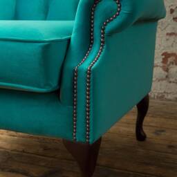 British Handmade Turquoise Blue Velvet Chesterfield High Back Wing Chair - thumbnail 3
