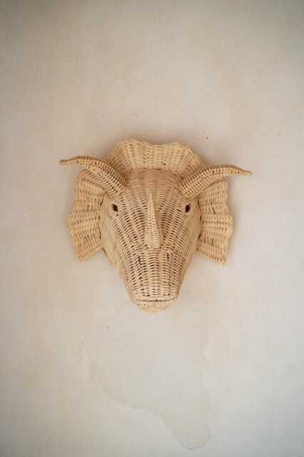 Triceratops Rattan Wall Mask - Dinosaur Nursery Decor - Kids Room Art Handmade Wicker Animal Head For Playroom - image 1